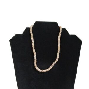 Vintage Off White and Tan Small Stacked Puka Shell Single Strand Choker Necklace